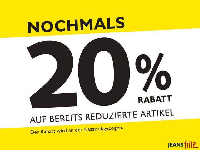 20 % ON TOP AUF SALE bei JEANS FRITZ